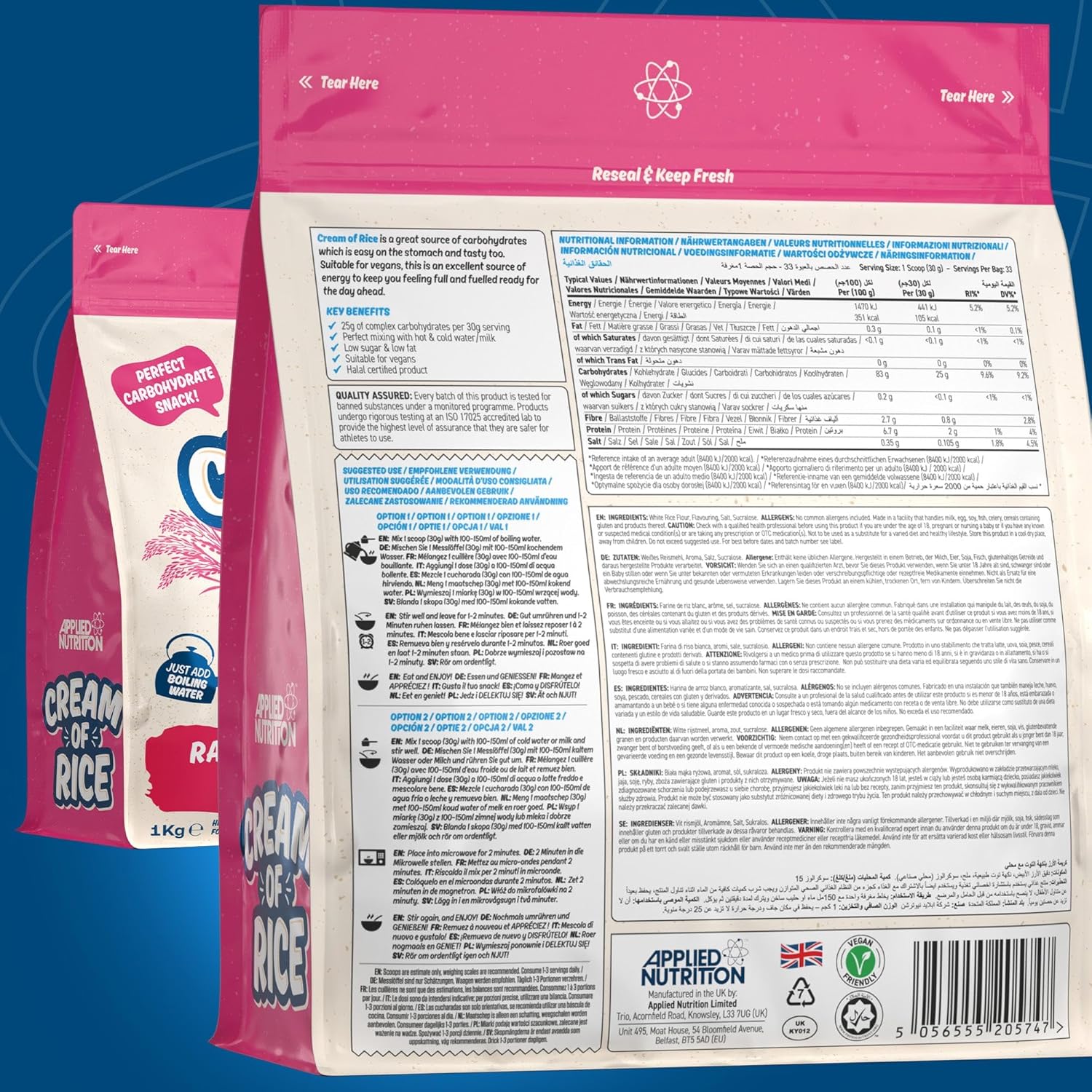 Applied Nutrition Cream of Rice Raspberry Ripple 1000gr 2